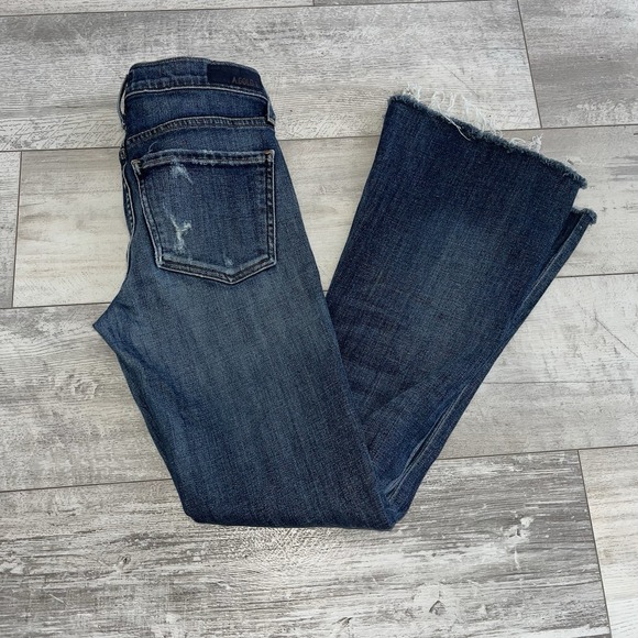 Agolde Jeans Womens 25 Blue Madison Wide Flare Bell Bottoms Distressed Denim - Picture 1 of 16